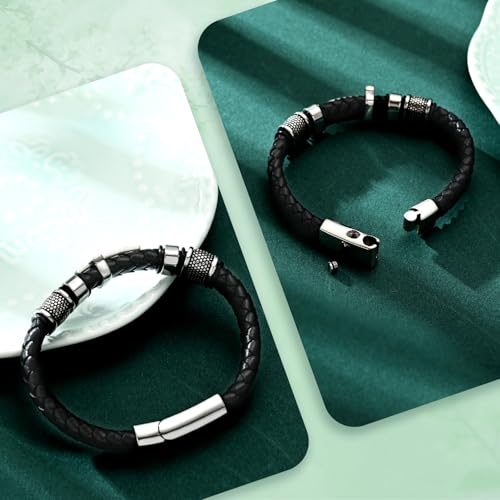 Urn Bracelet for Ashes With Leather Cremation Knot Cross Bracelet Stainless Steel Keepsake Cuff Bangle for Men Gifts With Funnel Kit & Bag Silver-20cm