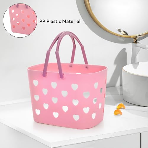 Portable Shower Caddy Basket with Handle, Large Capacity Plastic Shower Storage Tote Bathroom Organizer with Drain Holes for Shampoo Soap Toiletries Space Saving Lightweight for Bathroom Gym (Pink) Pink