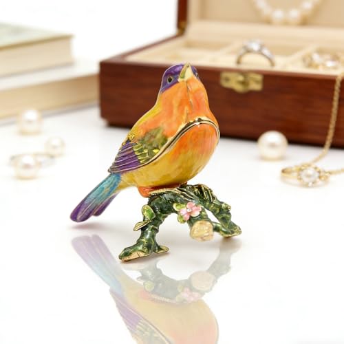 Bird Trinket Box Bird Figurines Hinged Jewelry Boxes Jewelry Ring Box Earrings Organizer Gifts Home Decor (Purple) Purple