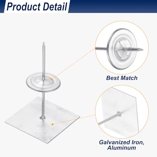 PATIKIL 70mm Self Stick Insulation Pins, 50Sets 2in Self Locking Washers Aluminum Insulation Hangers Cap Round Washers for Foam Board Wall Floor Ceiling