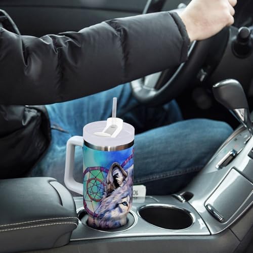 YETTASBIN Wolf 40 oz Tumbler with Handle, Stainless Steel Vacuum Insulated Sports Water Bottle, Leak-proof Travel Coffee Mug Cup with Lid and Straw for Water, Iced Tea or Coffee 40 Ounces