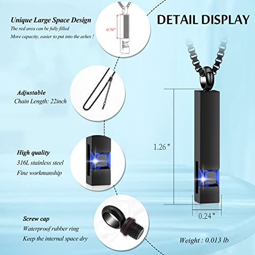 XSMZB Crystal Cremation Urn Jewelry Cube Memorial Ashes Necklace Pendant Keepsake- Black Birthstone Series Blue