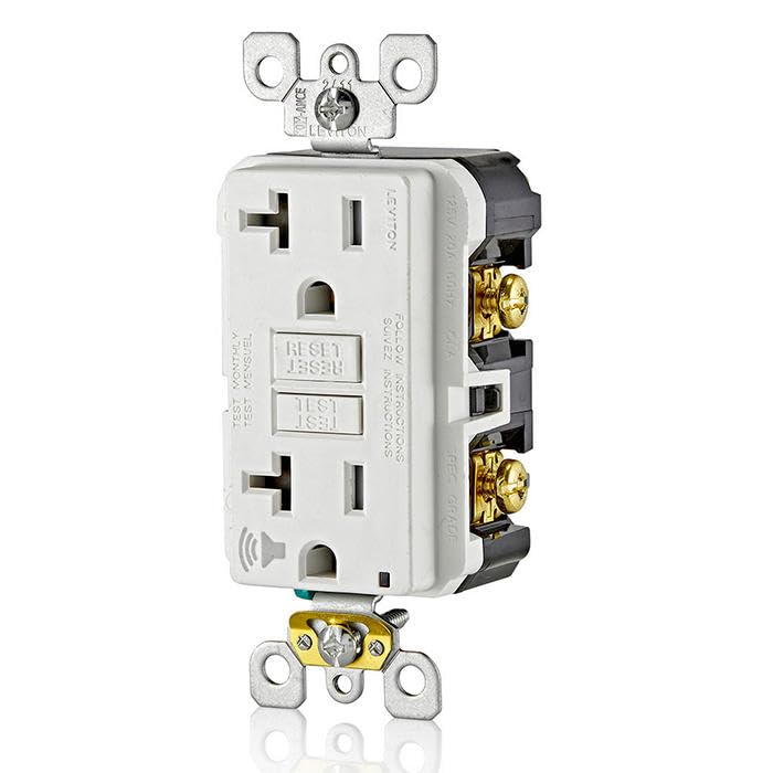 [Australia - AusPower] - Leviton GFCI Outlet with Audible Alarm, 20 Amp, Self Test, Tamper-Resistant with LED Indicator Light, Great for Refrigerators in Garages, GFTA2-W, White 20A GFCI, Audible Alarm 