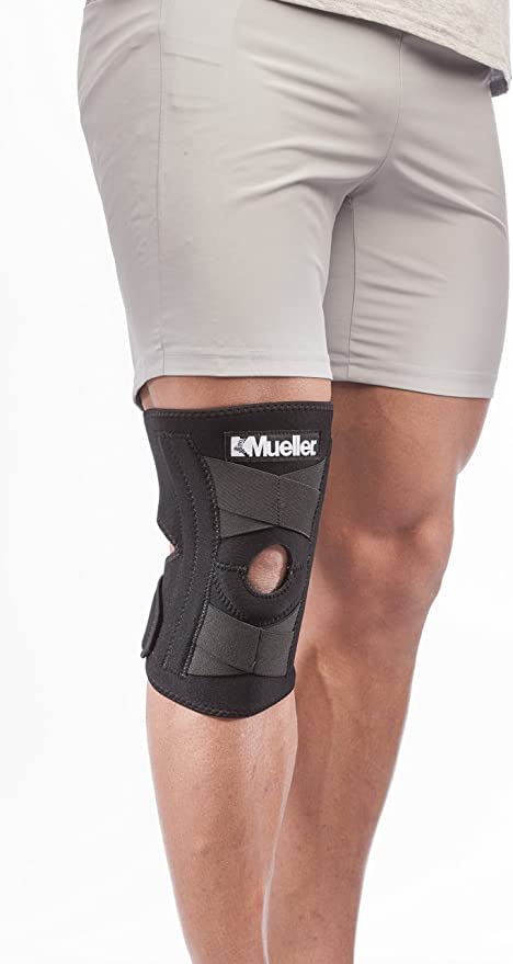 [Australia - AusPower] - MUELLER Sports Medicine Self Adjusting Knee Stabilizer, Knee Pain Relief Support for Men and Women, Ideal for Arthritis, Sprains, Black, One Size 