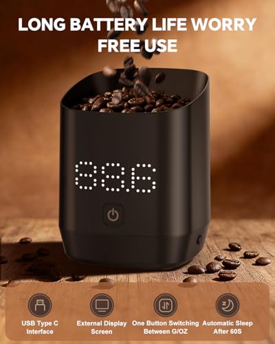 Coffee Scale with Timer, Digital Coffee Scales for Espresso & Pour Over, USB-C Rechargeable Barista Scale with External Display, Minimalist Design (Black)