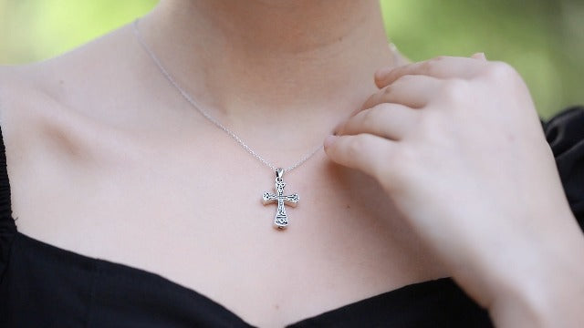 VONALA Celtic Cross Urn Necklace for Ashes Sterling Silver Cremation Memorial Jewelry Vintage Religious Jewellery