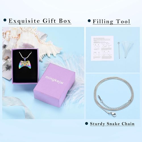 Game Controller Urn Necklace for Ashes Cremation Jewelry Stainless Steel GamePad Pendant Memorial Necklaces Ash Holder for Human Pets Keepsake Jewelry for Loved Ones with Fill Tool Rainbow