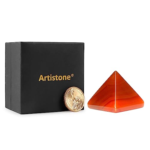 Artistone 1.6" Red Agate Crystal Orgone Pyramid Positive Energy Generator Healing Crystals Chakra Meditation Pyramids Decoration for Home