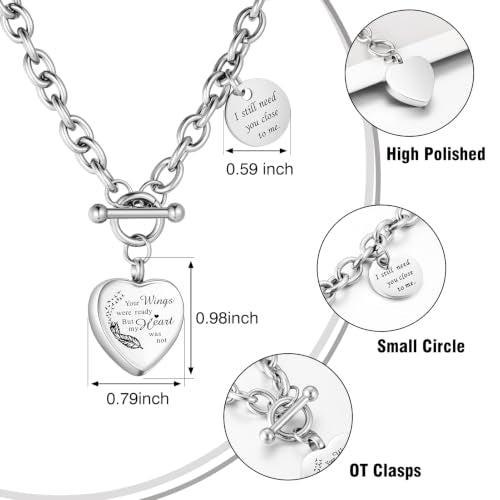 XIUDA Heart Cremation Urn Necklaces for Ashes Locket Cremation Jewelry for Human Ashes Stainless Steel Memorial Keepsake Pendant for Women Silver
