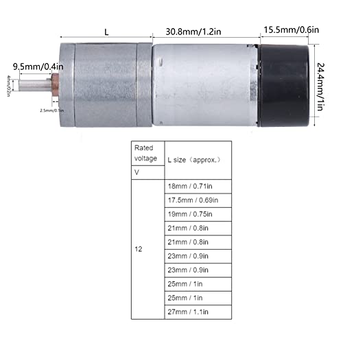 DC12V 170RPM Geared Motor with Hall Encoder High Torque, Wear Resistant Metal Gear Motor with Speed Measuring Signal Feedback for Smart Cars, Robots and Home Appliances, 25mm Diameter Gearbox DC12V 170RPM