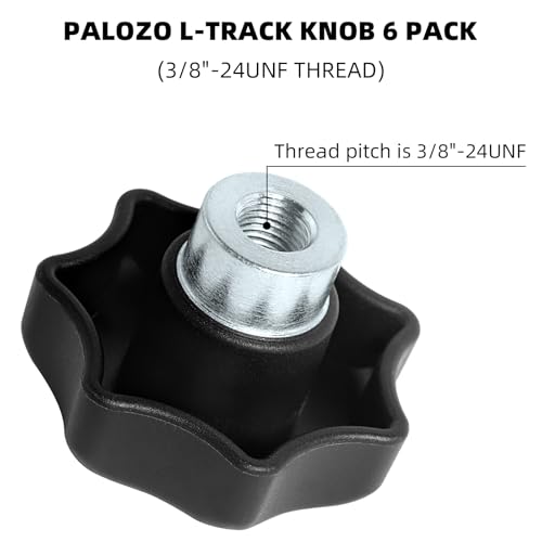 PALOZO L-Track fastening knobs, 3/8"-24UNF threaded, 6-pack for secure mounting and tie-down applications