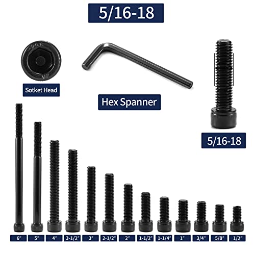 SG TZH 5/16-18 x 6-inch black oxide socket head cap screws with Allen hex drive, 10-piece set