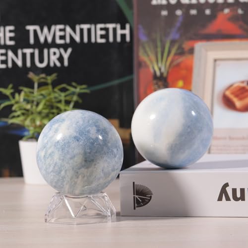 Rockcloud Natural Blue Celestite Crystal Ball with Acrylic Stand 2.4" 2.40-2.75 Inches