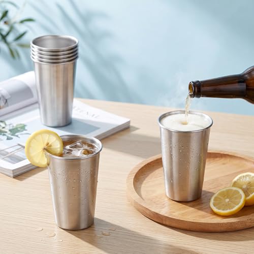 Beasea 20oz Stainless Steel Drinking Cups, 10 Pack 600ml Large Metal Water Tumblers Stackable Shatterproof Unbreakable Stainless Pint Cups for Home Outdoor Party Camping Silver Straight
