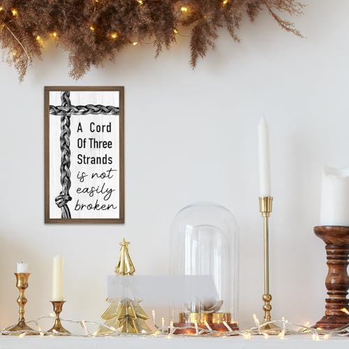 A Cord of Three Strands is Not Easily Broken Wooden Box Sign Desk Decor,Family Quotes Block Plaque Sign for Home Farmhouse Living Room Bedroom Shelf Tabletop Wall Decor A Cord of Three Strands is Not Easily Broken