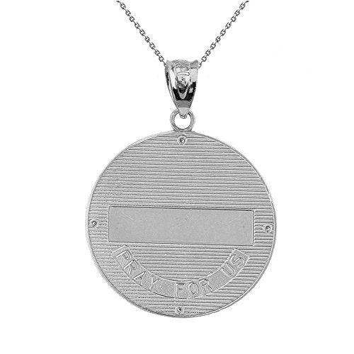 Sterling Silver Saint Nectarios of Aegina CZ Round Medal Pendant Necklace (1.15"), 20"