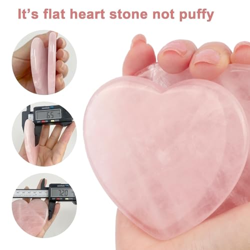 ideayard Big Rose Quartz Heart, 75mm Love Healing Crystal Gift, Meditation Quartz Palm Stone, Worry Stone for Relieve Anxiety Stress Tool 72-75mm