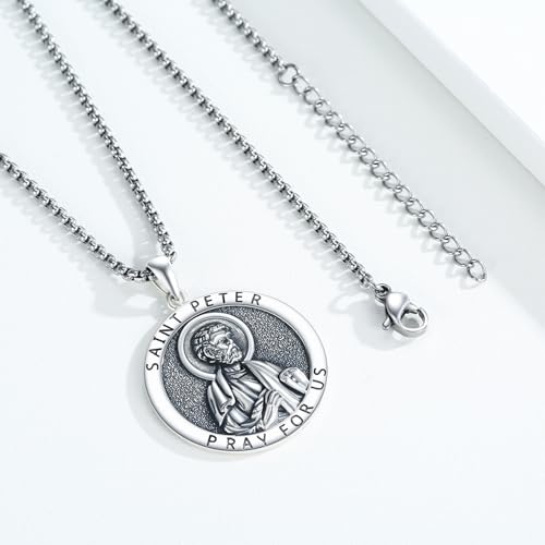 Religious Necklace for Men 925 Sterling Silver Religious Pendant Religious Jewellery Gifts for Talisman Amulet Saint Peter
