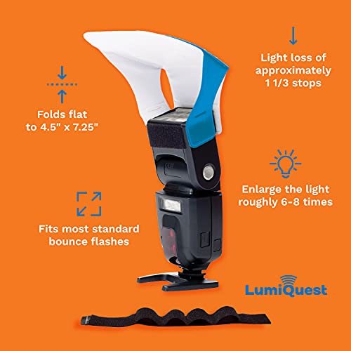 LumiQuest Flash Pocket Bouncer, Flash Diffuser with UltraStrap, Universal Classic Design for External Camera Flashes, Photography Lighting, Light for Pictures, Studio Lights, Neon Blue