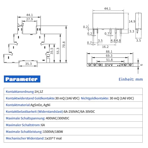 (10 pcs) 24 V Relay for DIN Rail, 6 A 250 VAC/30 VDC, 5 Pin Slim, ReleyWell | PLC/SPS power relay HF41F/24-ZS, SPDT, with plug-in base, 24V AC/DC coil voltage, electromagnetic relay, DIN rail 24V-10