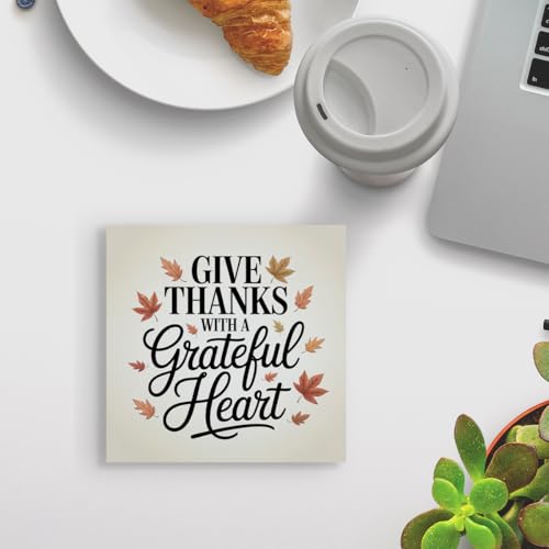 Thanksgiving Decor for Home, In Everything Give Thanks Maple Leaf Wooden Decor Sign, Home Office Desk Shelf Cubicle Decorations 5 x 5 inch