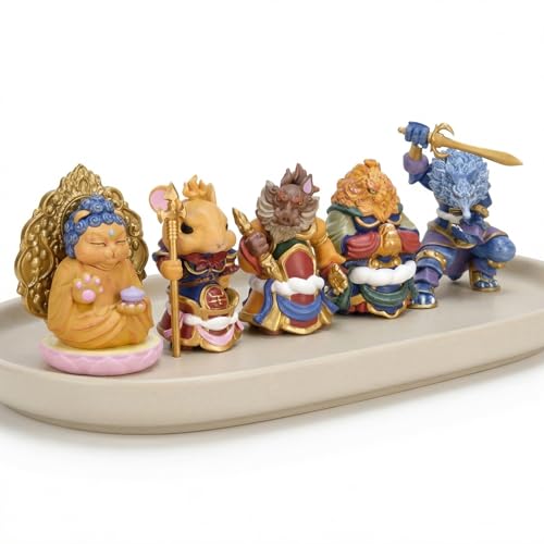Zodiac & Cat Buddha Figurine Set of 5, Japanese Desk Decor Shogun 1Set