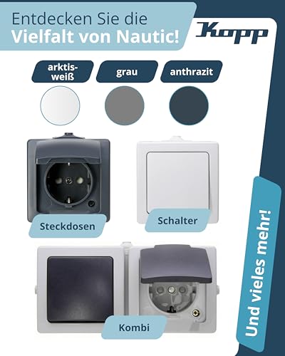 Kopp Nautic Double Socket Surface-Mounted for Wet Rooms with Hinged Lid & Touch Protection, Earthing Contact Socket 16 A / 250 V / IP44, Surface-Mounted Socket, Grey, 137056002 2-gray 2-gang horizontal