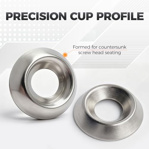 Party Animals #10 countersunk 304 stainless steel support cup washers for flat head screws, silver, 250 pieces