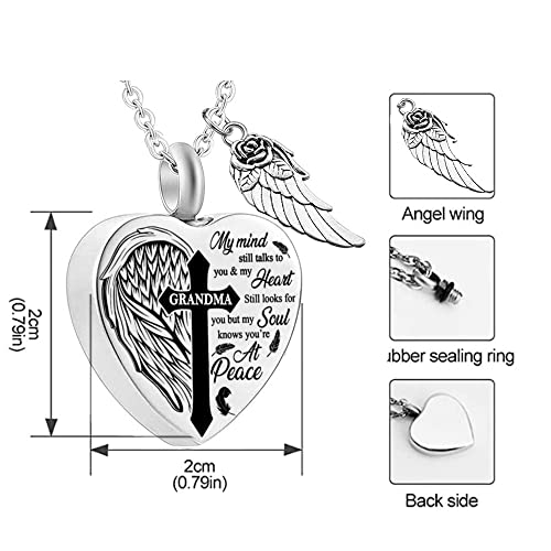 Heart Urn Necklaces for Ashes Cross Angel Wings Cremation Jewelry Keepsake Memorial Pendant for Men Women Brother