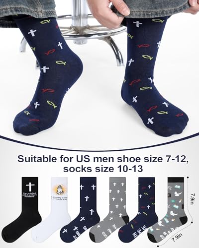 Shihanee 6 Pairs Christian Socks for Men Pastor Religious Gifts Retro