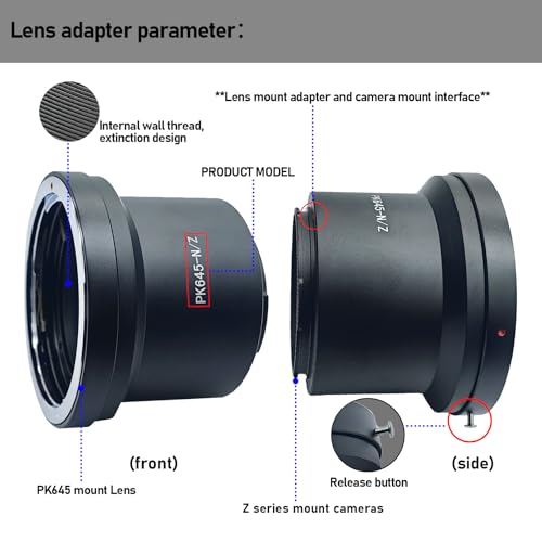 Compatible with for PK645 PK645 Lens to for Nik/Z Mount Z6 Z7 Z50 Full Frame Camera .PK645 to Nik/Z Lens Adapter Pentax 645 to Nikon Z adapter