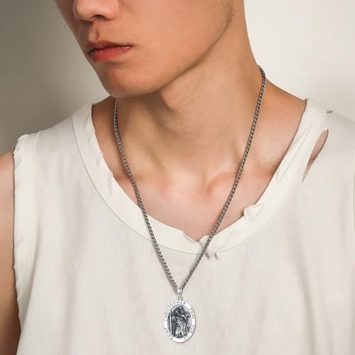 Saint Christopher Necklace for Men 925 Sterling Silver Patron Amulet Medal Jewelry for Men Women