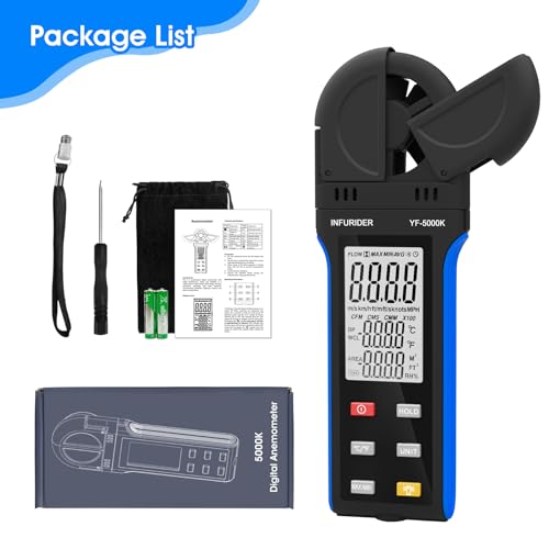 Digital Anemometer, 0.3-30m/s Wind Gauge, 6 Units Wind Speed Meter, Wind Gauge for Temperature, Relative Humidity, Wind Gauge with Data Storage