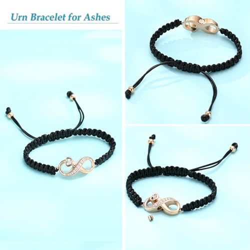Infinity Urn Bracelet for Ashes Cremation Jewelry Stainless Steel Adjustable Braided Rope Bracelets Memorial Bangles Ash Holder for Human Pets Keepsake Jewelry for Loved Ones with Fill Tool Rose Gold