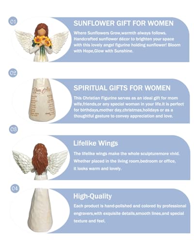Sunflower Gifts for Women, Sunflower Angel Statue with Bible Verse