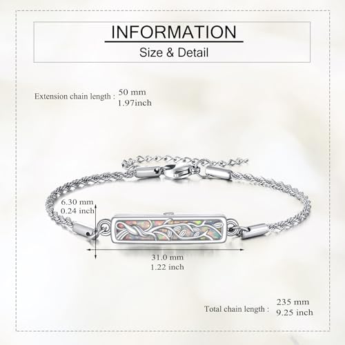 YAFEINI Tree of Life Urn Bracelet for Ashes 925 Sterling Silver Opal Urn Bracelet Memorial Bracelets for Women Cremation Jewelry