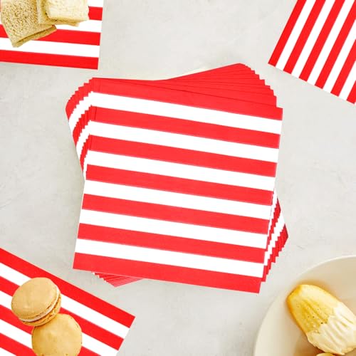 175Pcs Red and White Stripes Party Supplies Set 9"Red and White Striped Plates7"Red carnival Plates Napkins Cup Knive Fork Spoon for Striped Carnival Picnic BBQ Independence Day Party Decor Serve25