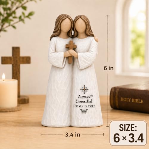 Christian Gifts for Women, Religious Gifts for Women Always Connected Forever Blessed Religious Keepsake Prayer Partner Pastor Church Friend Sister Gift Sculpted Hand-Painted Figurine sisters