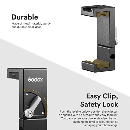 Smartphone Holder, Phone Adapter Mount with Cold Shoe, Sturdy and Durable Phone Clamp for Cellphone/Microphone/LED Video Light(Godox MTH03)
