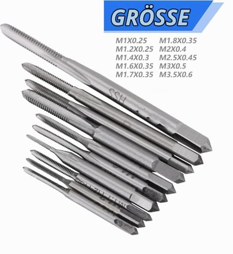 10 pieces M1 to M3.5 mini tap set, M2 thread cutter made of high-speed steel, standard tap set for machining nuts on machine tools