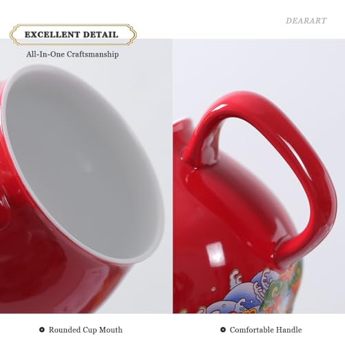 DEARART Beautiful Tea Cup Portable Set, 10.8oz Mug and 2-Cups, Wide Mouth Easy to Clean Keep Tea Hot, Steeping Loose Leaf Tea Bag, Cute Cat, Red Red ( Portable Set)
