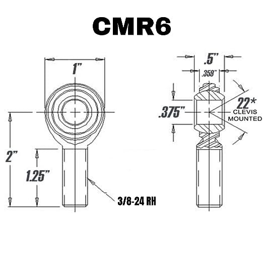 [Australia - AusPower] - Rod End 2pcs 3/8 x 3/8-24 ECM6 Male Economy Right Hand Rod End Bearing with Jam Nuts Included Heim Joint Rod End Direct 