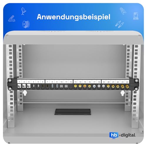 hb-digital 24 Port Patch Panel Distribution Panel Patch Panel Modular for RJ45 Keystone Module 19 Inch CAT 5 CAT 6 CAT 7 for Network Cabinet LAN Professional TIA568A TIA568B Switch Earth Cable - Black