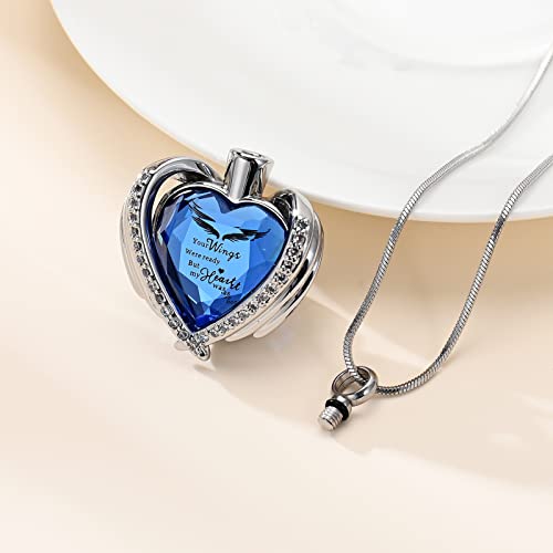 Minicremation Cremation Jewelry for Ashes Pendant - Crystal Heart Urn Necklace with Mini Keepsake Urn Memorial Ash Jewelry S-Blue-Always