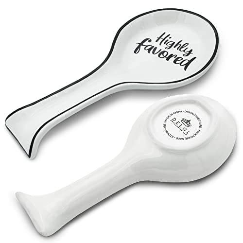 Delol Stoneware Spoon Rest for Stovetops and Kitchen Counters. Great for Kitchen Utensils like Spatulas, Spoons, and Ladles. Easy to clean. (White - Highly Favored)