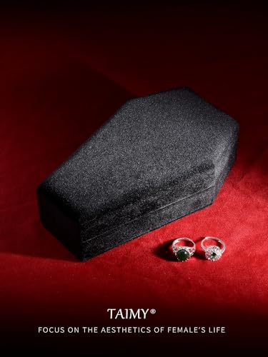TAIMY Coffin Jewelry Box, Goth Jewelry Box, Velvet Gothic Jewelry Organizer Black Red 4 Grid