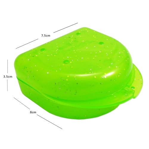 Dental Aesthetics Glitter Mouthguard Case - Mouthguard Box for Orthodontic Holders, Sports Dental Equipment, Dentures & More - Glitter Green, Plastic