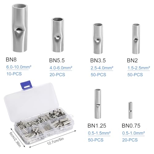 Butt Connectors, 200 Pieces, Butt Connectors, Non-Insulated Crimp Connectors, Butt Connectors, Crimp Sleeves, Uninsulated Set for DIY Electrical Splicing