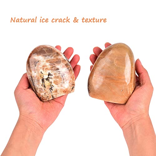 AMOYSTONE Peach Moonstone Ornament Polished Crystal Tower Slab Orange Healing Reiki Home Decor, Single Irregular 1~1.4 LBS,Student Mineral Specimen Orange Moonstone