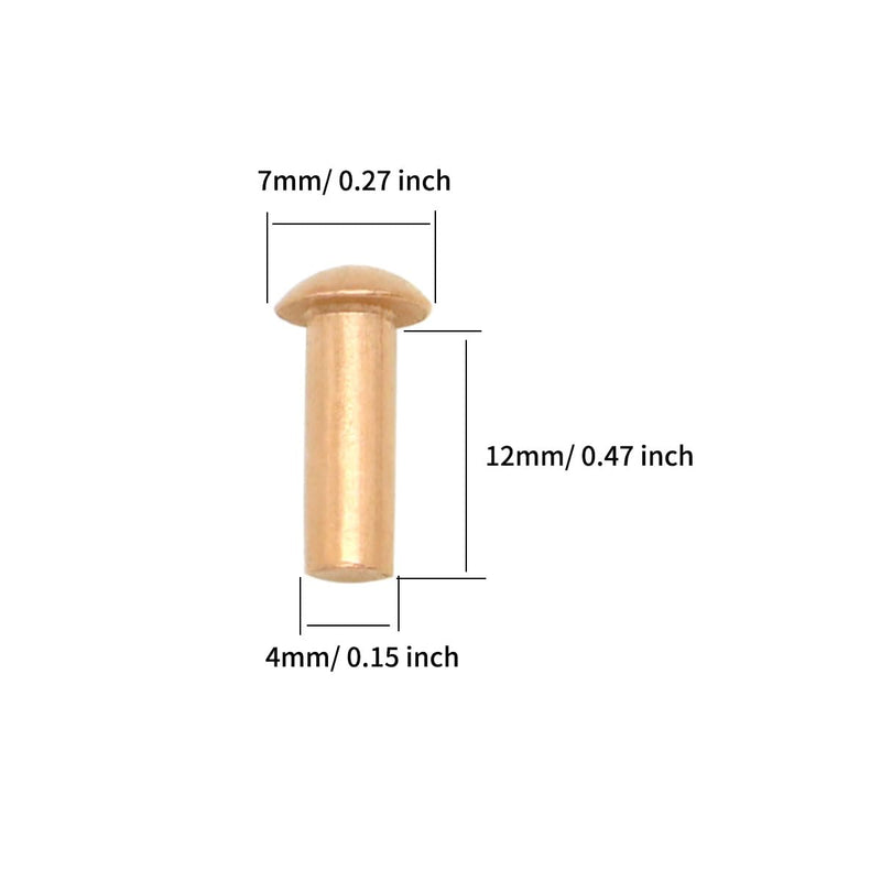 [Australia - AusPower] - 100 Pieces Round Head Solid Rivets Fasteners Copper Rivets (M4x12) M4x12 